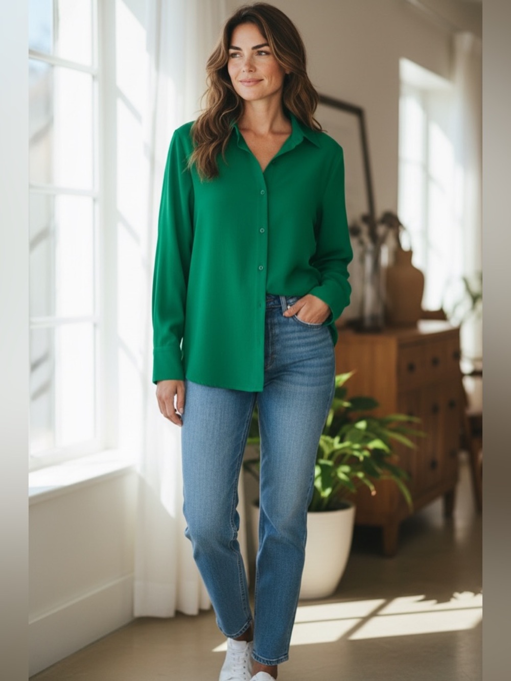 Zara Chambray Green Blouse | NWT